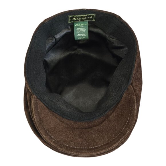 Vintage Eddie Bauer Suede Leather Ascot / Cabbie / Newsboy Cap Hat Brown L / XL - Picture 7 of 9
